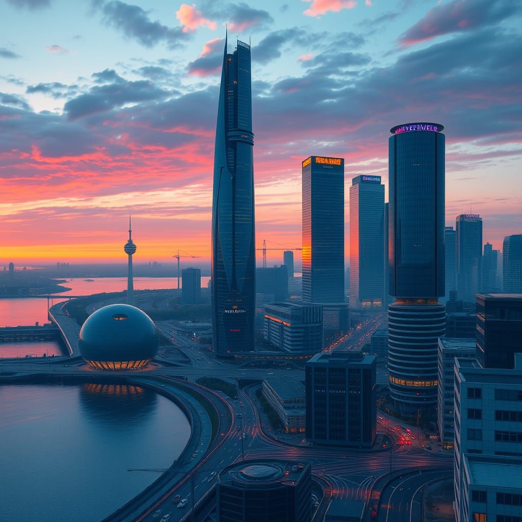Sleek Futuristic Cityscape at Sunset