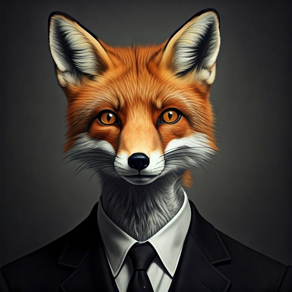Anthropomorphic Fox in Surrealist Portrait