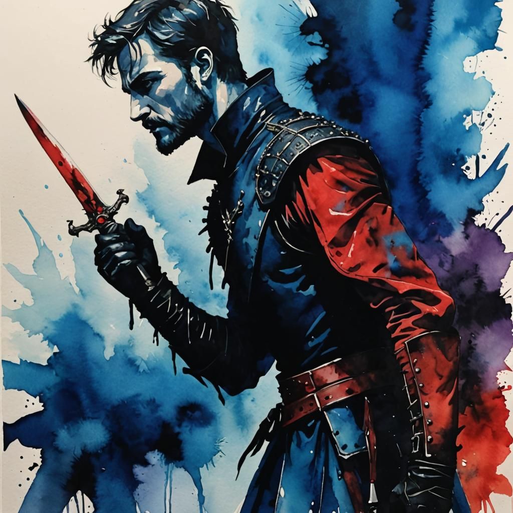 Macbeth with Dagger in Watercolour Style