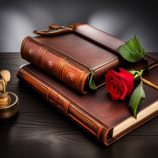 Old Wooden Cabinet with Rose and Book