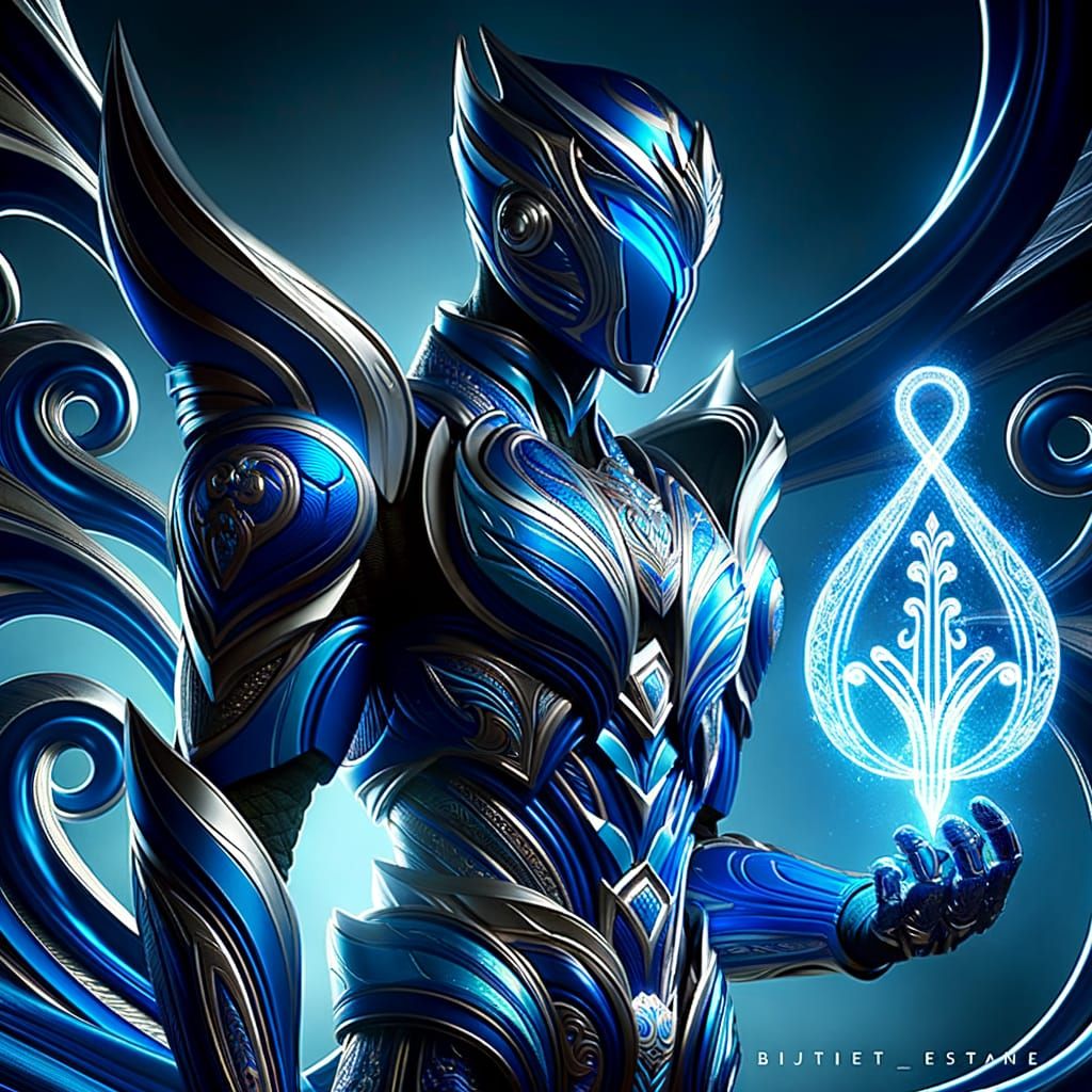 Futuristic Indonesian Warrior in Blue Tokusatsu Armor