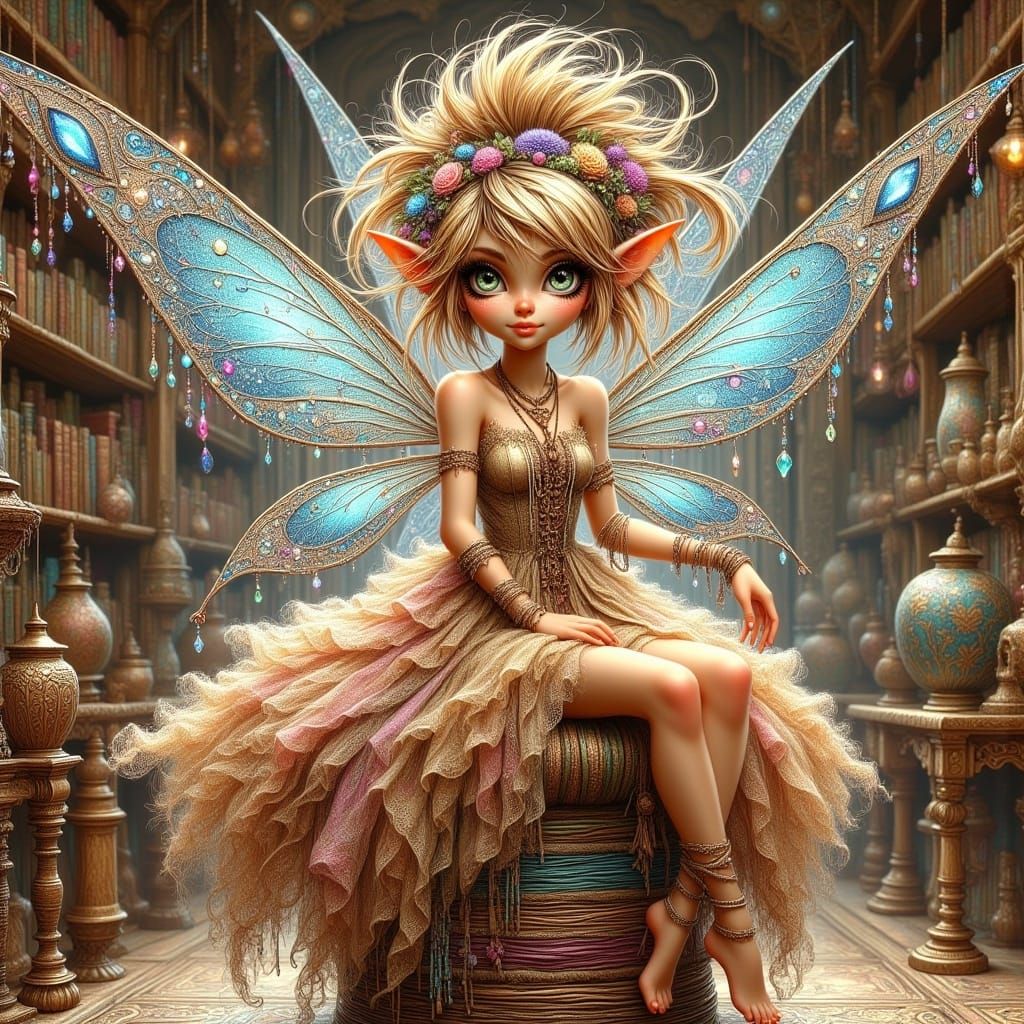 Pixie in Couture Gown, Digital Art