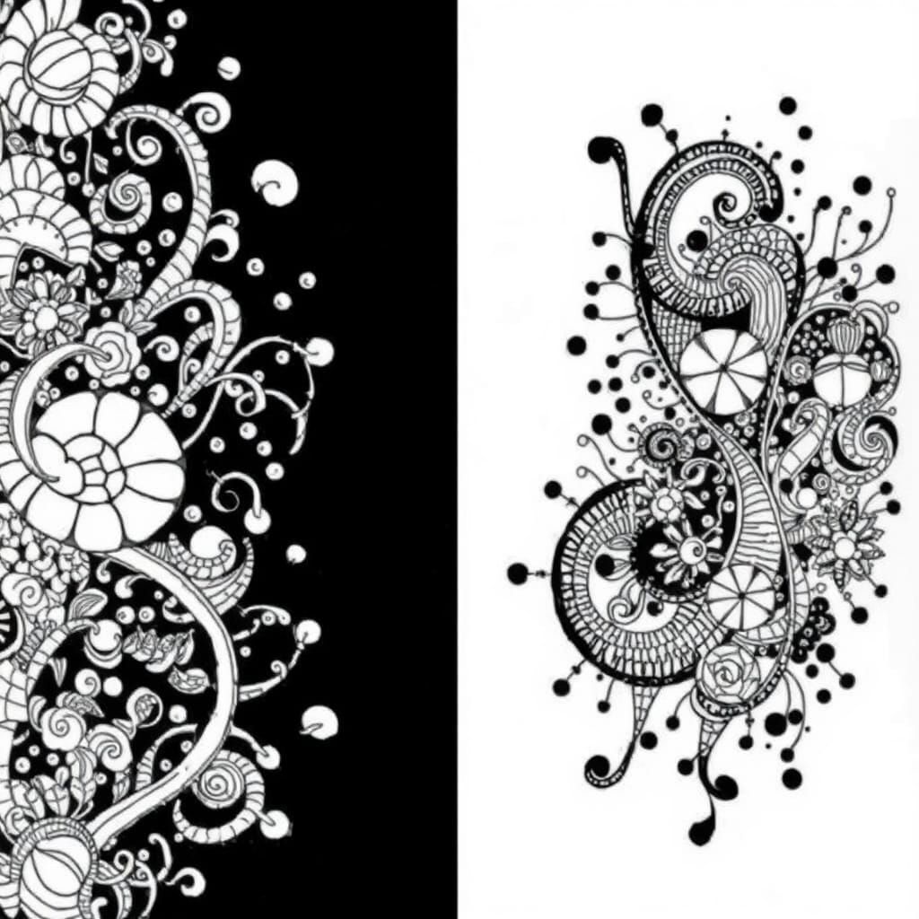 Intricate Black and White Doodle Art in Fine Liner