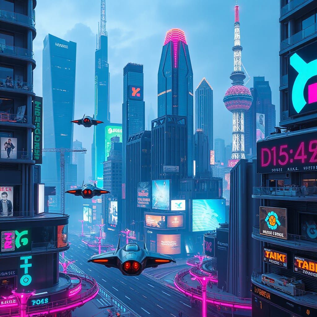 Futuristic Metropolis in Hyperrealistic Cyberpunk Style