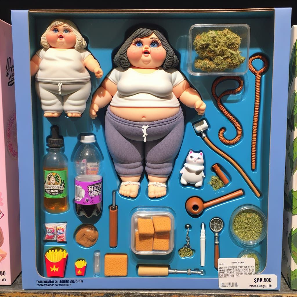 Cartoonish Overweight Woman Figurine with Accessories