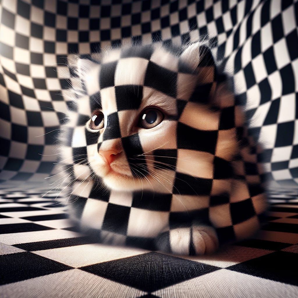 Surreal Gingham Kitten in Dreamscape Void