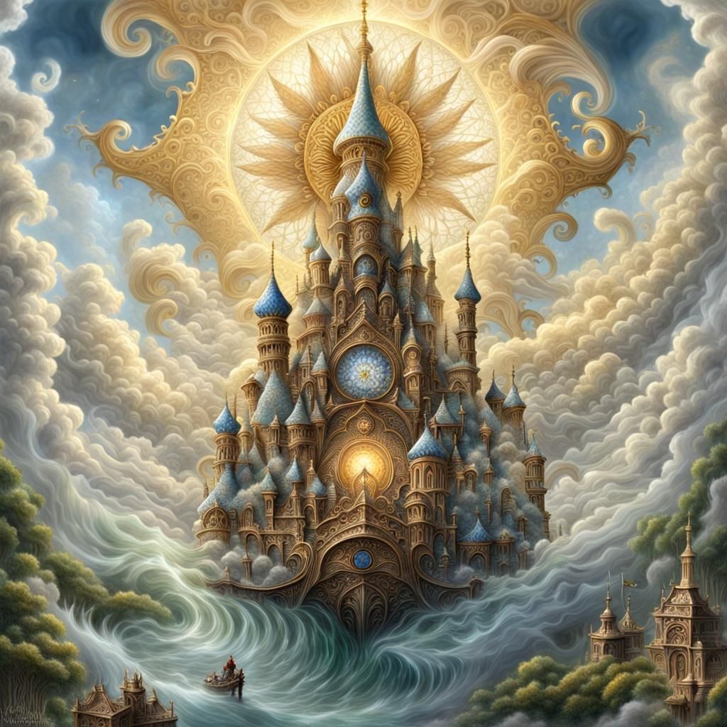 Holographic Astral Illustration in Ethereal Steampunk Style