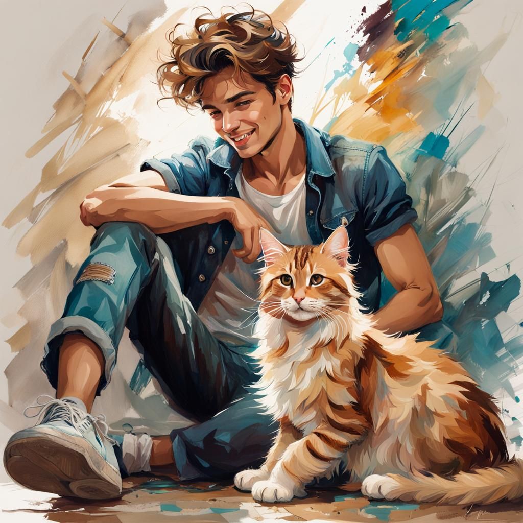Latino Man and Kitten in Carne Griffiths Style