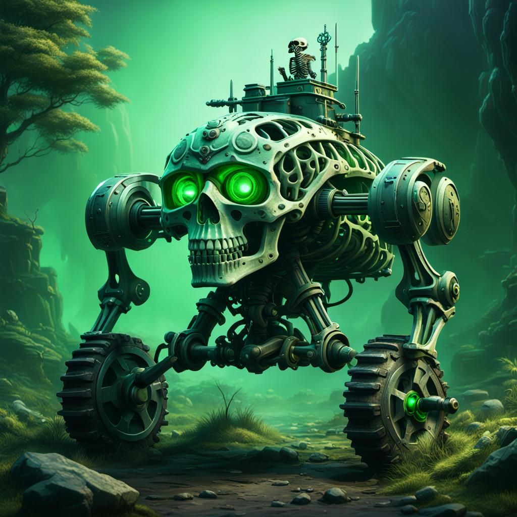 Skeleton Bone Tank with Glowing Green Cannon