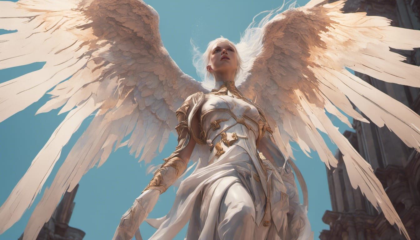 Albino Angel's Revenge: Detailed Digital Art