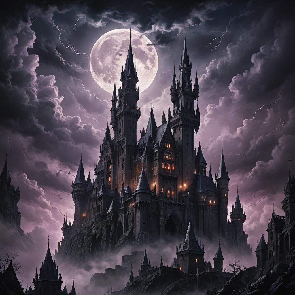 Dark Castle for Vampire God in Stormy Night