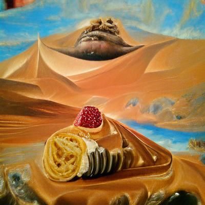 Surreal Desert Landscape with Conductor, Oil Painting