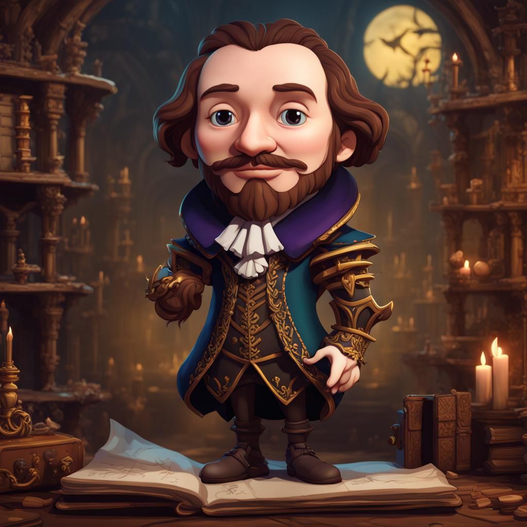 Chibi William Shakespeare in Detailed Matte Painting