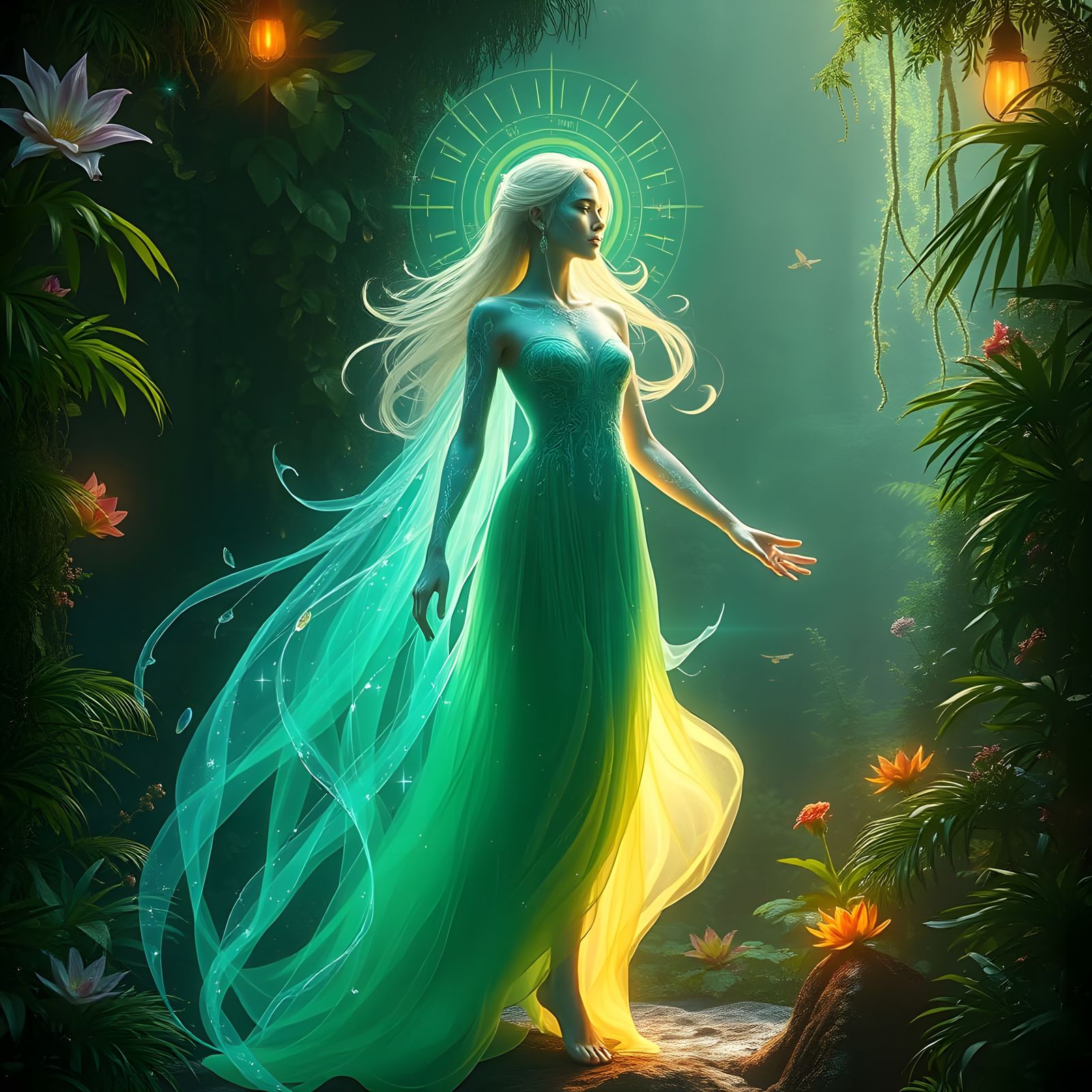 Ethereal Nature Goddess in a Vibrant Ecosystem