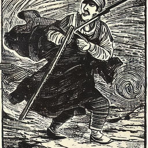 Abstract Expressionist Wind Scene with Old Woman