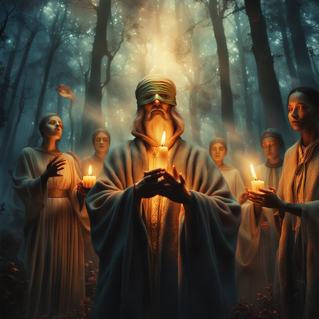 Divine Figure in Surreal Forest Scene