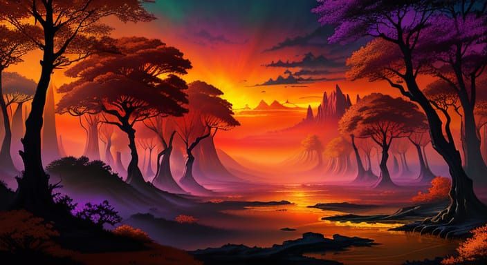 Breathtaking Fantasy Sunset Art with Vibrant Colors