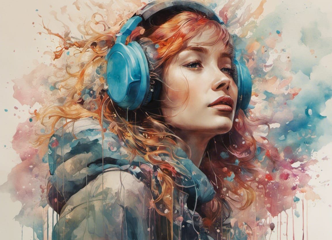 Girl Dancing in Summer Rain as Watercolour Painting