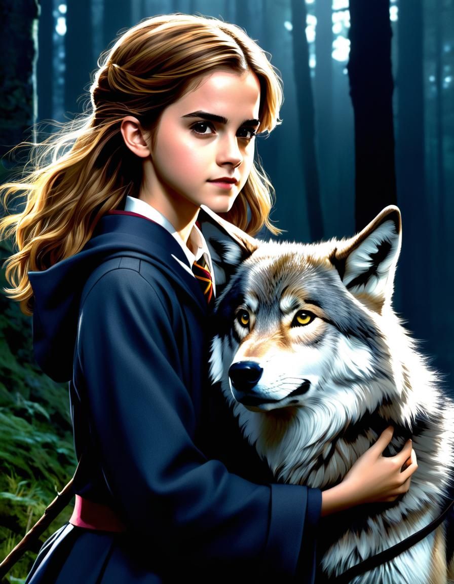 Emma Watson as Anime Hermione with Wolf