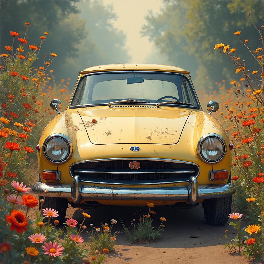 Vintage Subaru 360 in Art Nouveau Floral Fractal