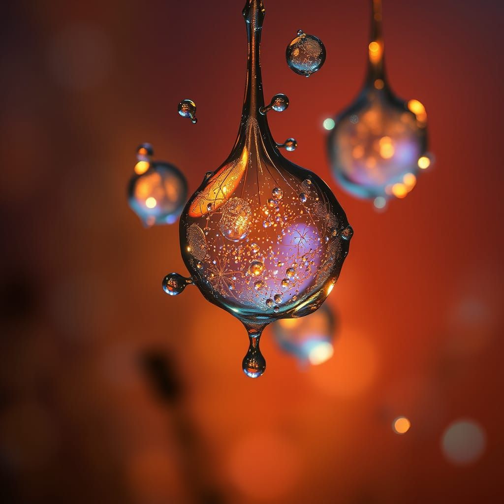 Ethereal Silhouettes of Transparent Irises in Dew Drops