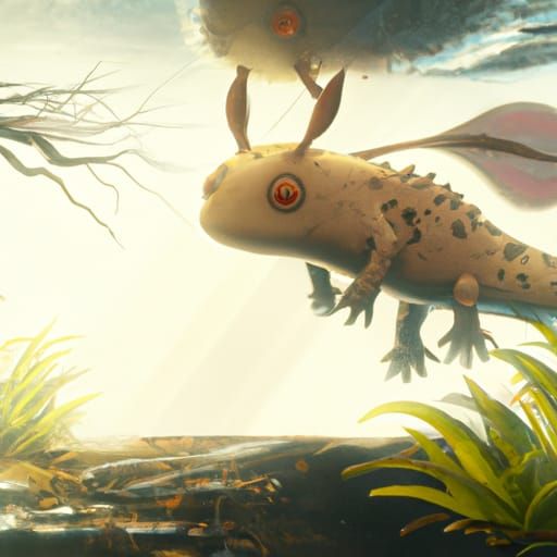 Epic Axolotl in Anime Style