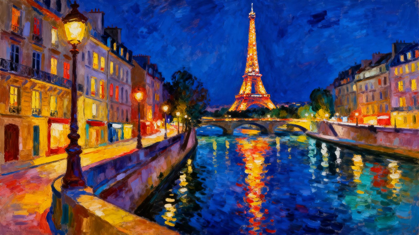 Paris at Night: Eiffel Tower Sparkling in Neo-Impressionist ...