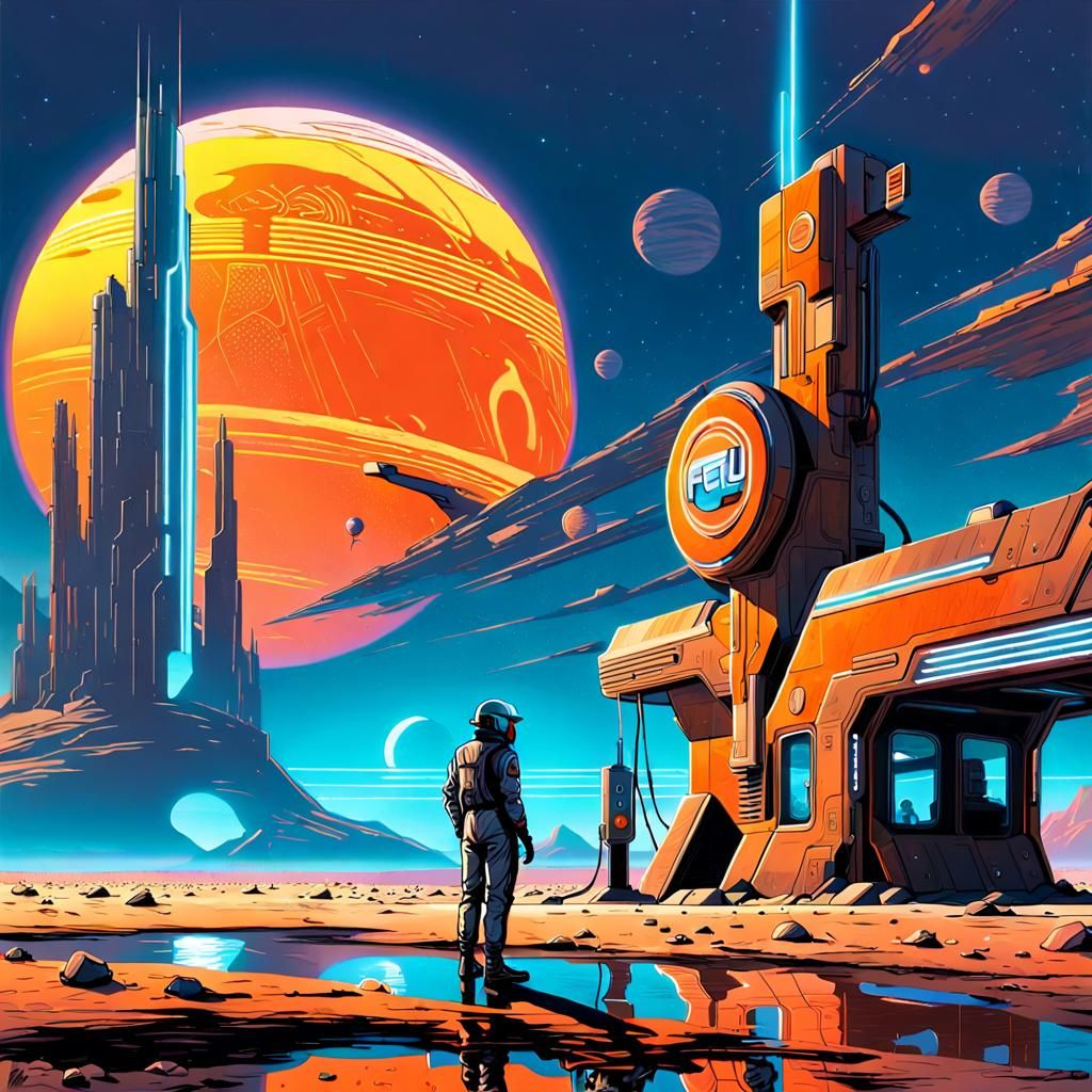 Retro-Futuristic Gas Station on Alien Planet