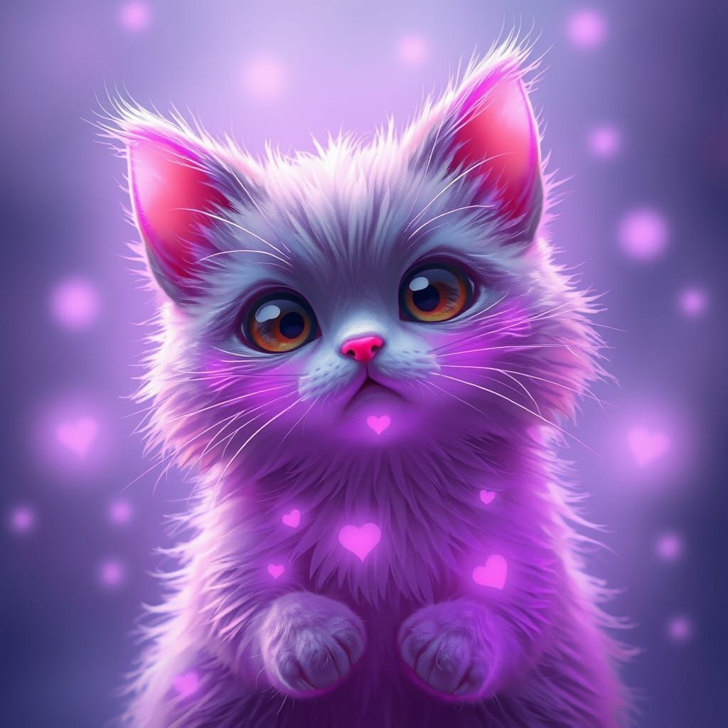 Whimsical Cat in Pastel Purple Aura