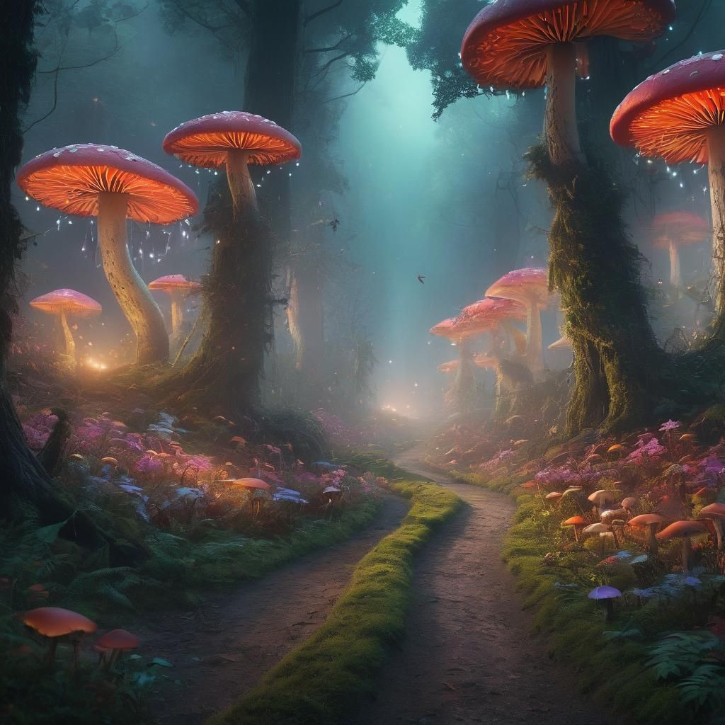 Mystical Forest with Glowing Trees: Fantasy Concept Art