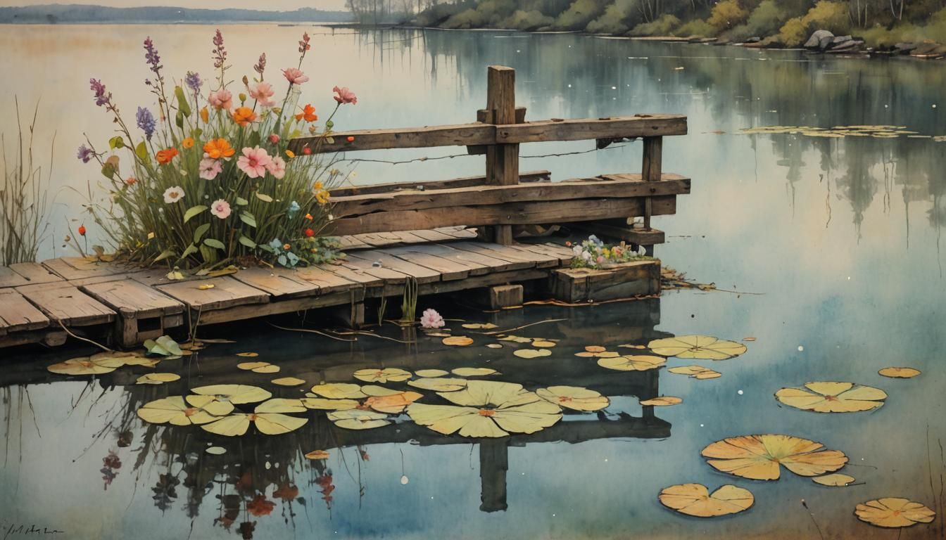 Surreal Still Life: Flowers, Broken Heart, Lakeside House