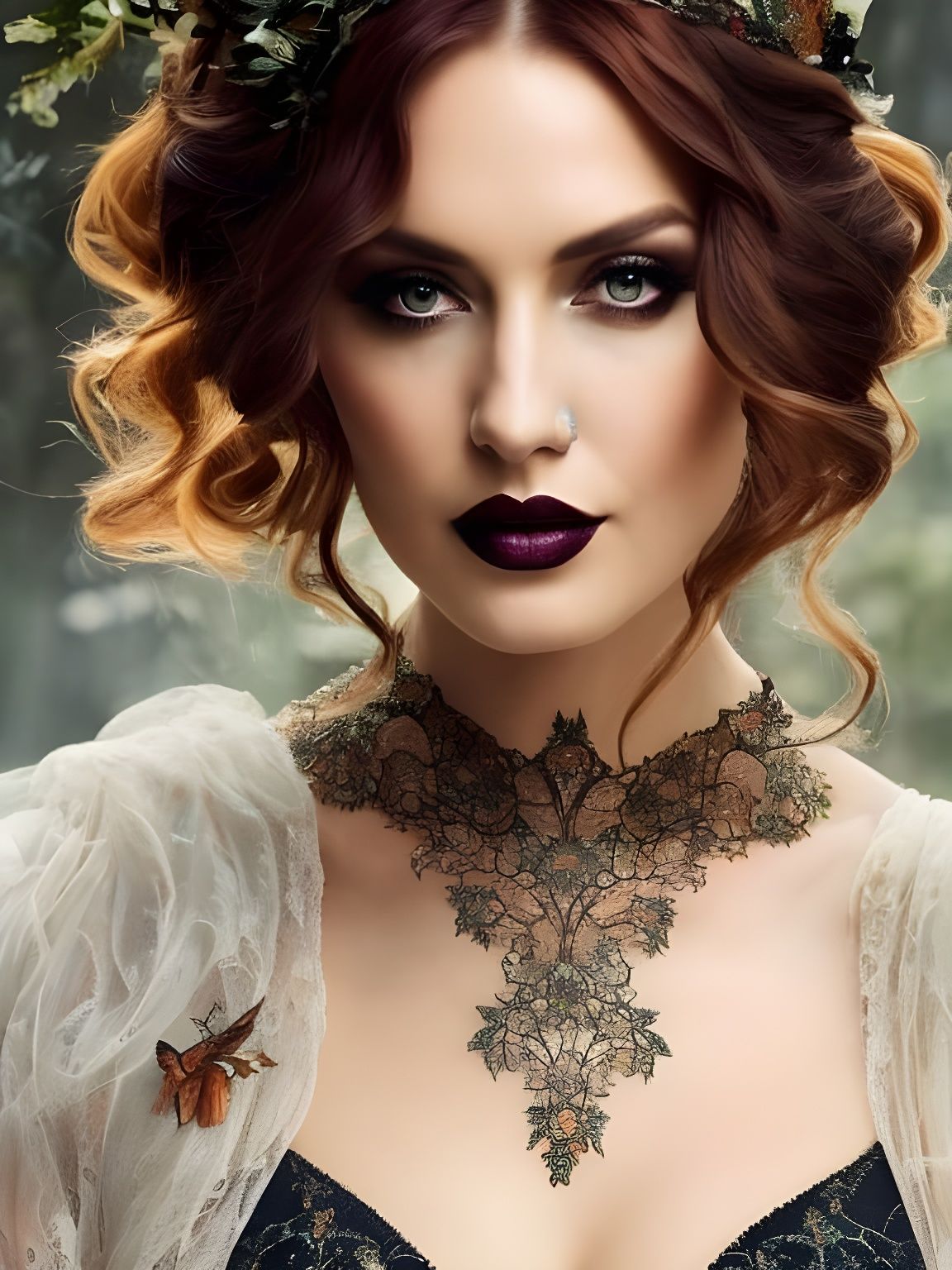 Auburn Forest Witch Goddess in Winter Landscape