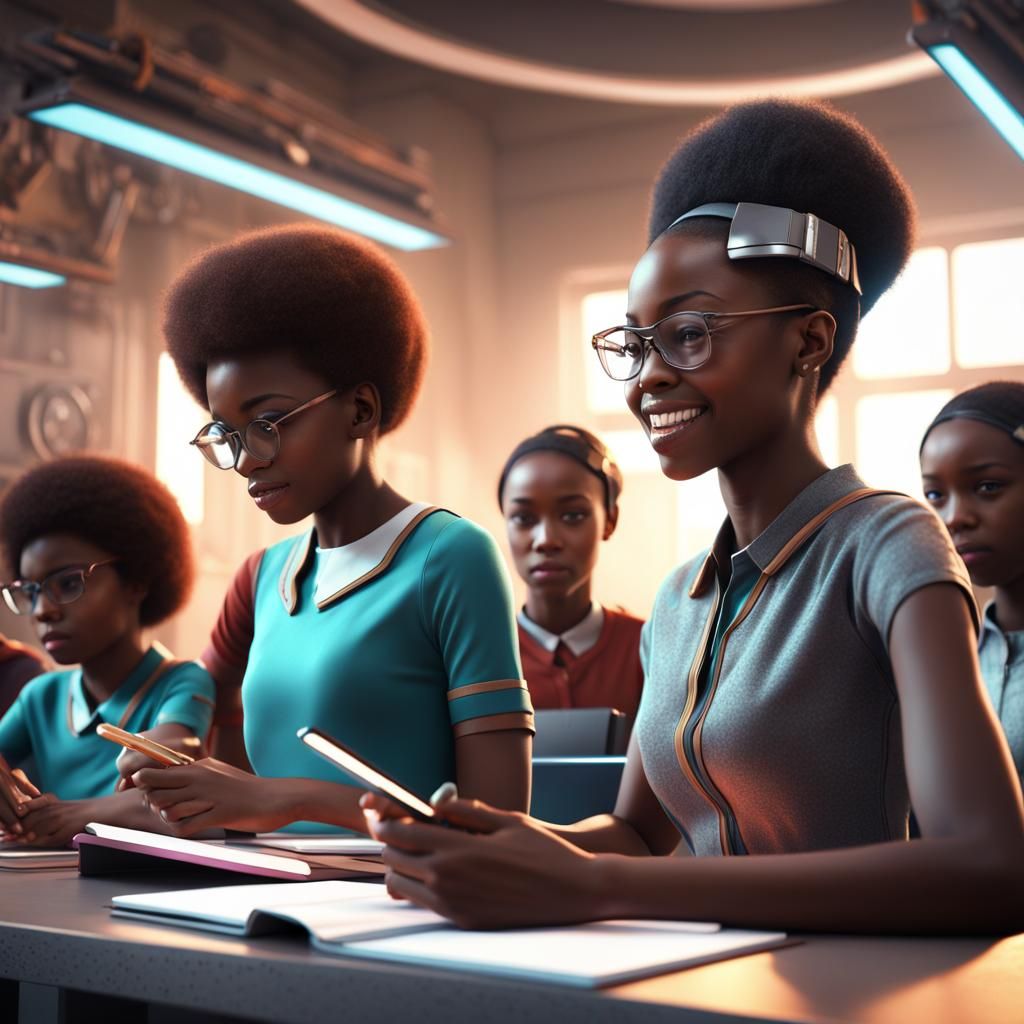 Afrofuturistic Classroom with Alien Teacher in 4K
