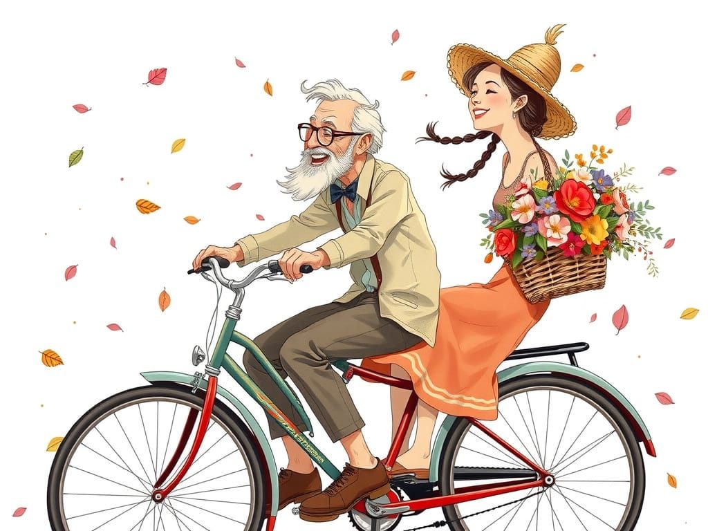 Vintage Whimsy Couple Cycling in Joyful Harmony