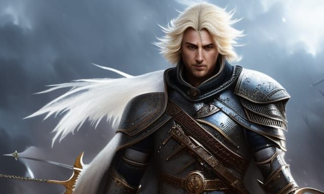 Cleric in Armor Against Storm, Digital Art