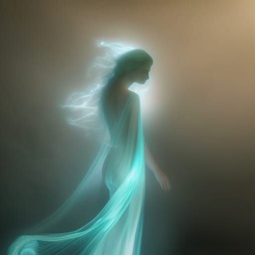 Ethereal Ghost Emerges from the Deep Sea in Art Deco Style