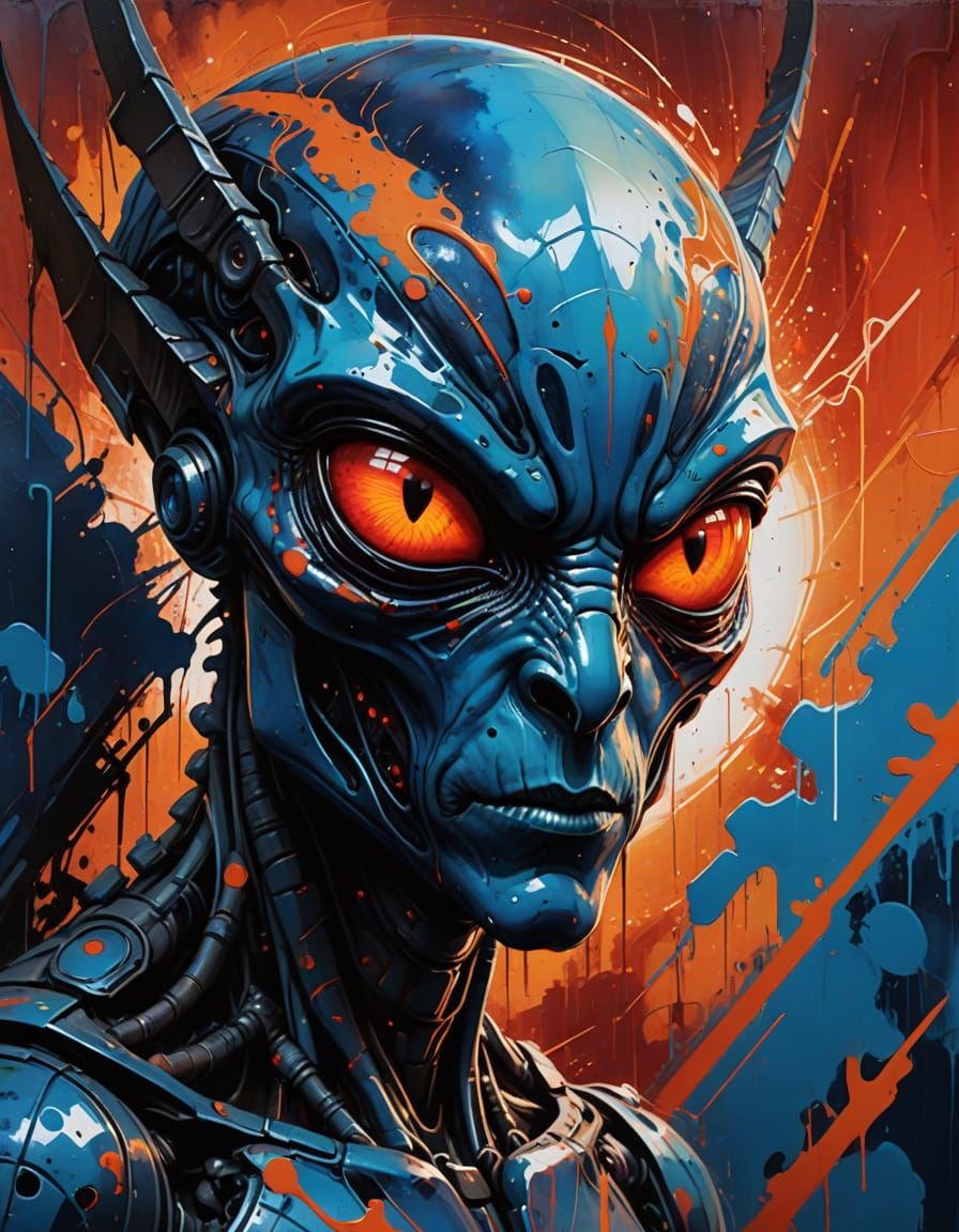 Cyberpunk Alien Portrait in Vibrant Street Art Style