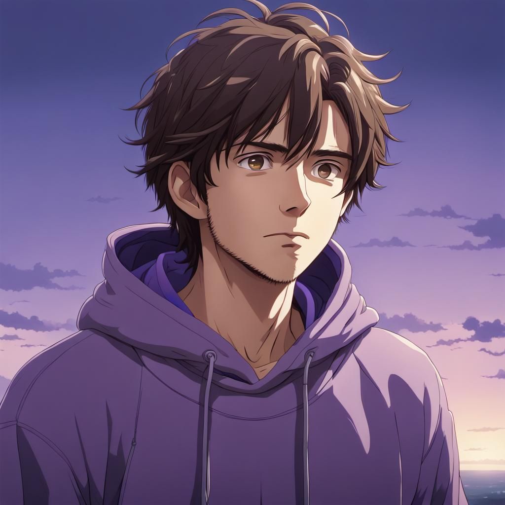 Anime Man in Hoodie, Ghibli-Inspired Key Visual