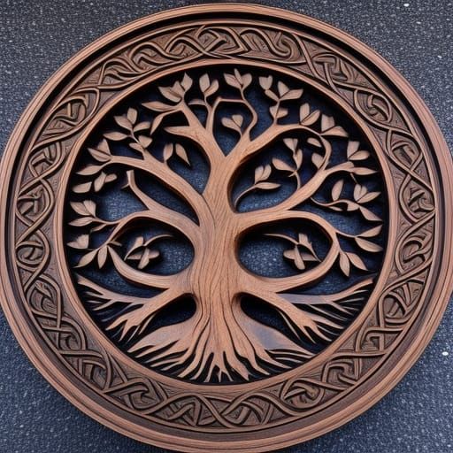 Intricate Tree of Life Wood Carving