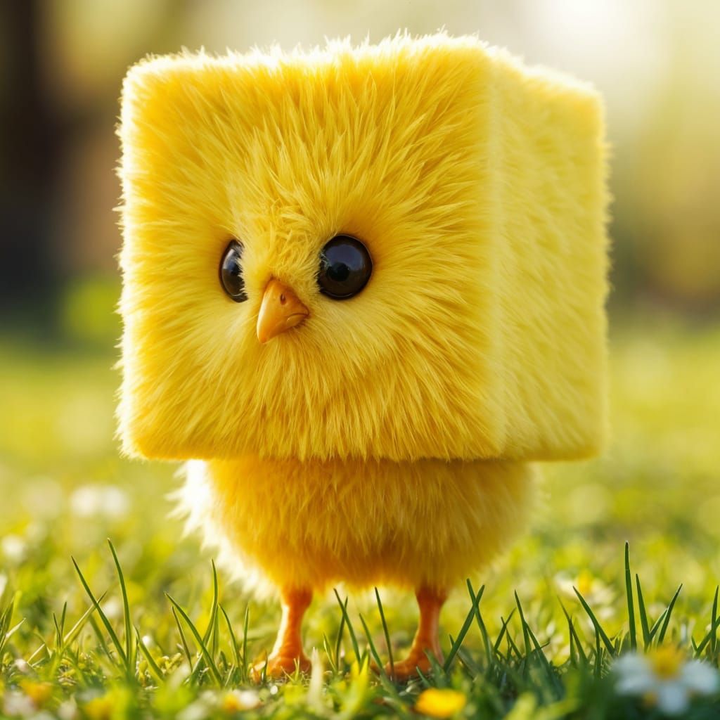 Fluffy Chick Cube in Spring Meadow