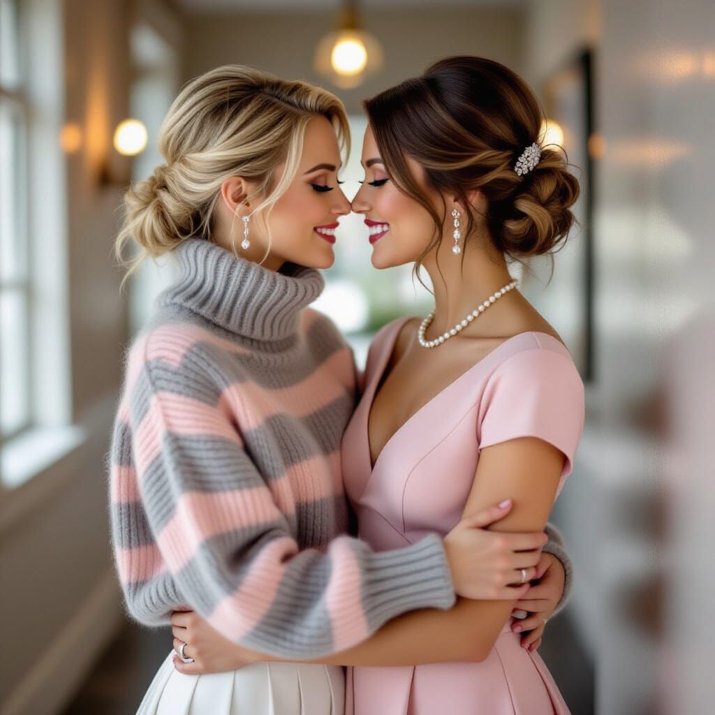 Couple Embracing in Chic Fashion