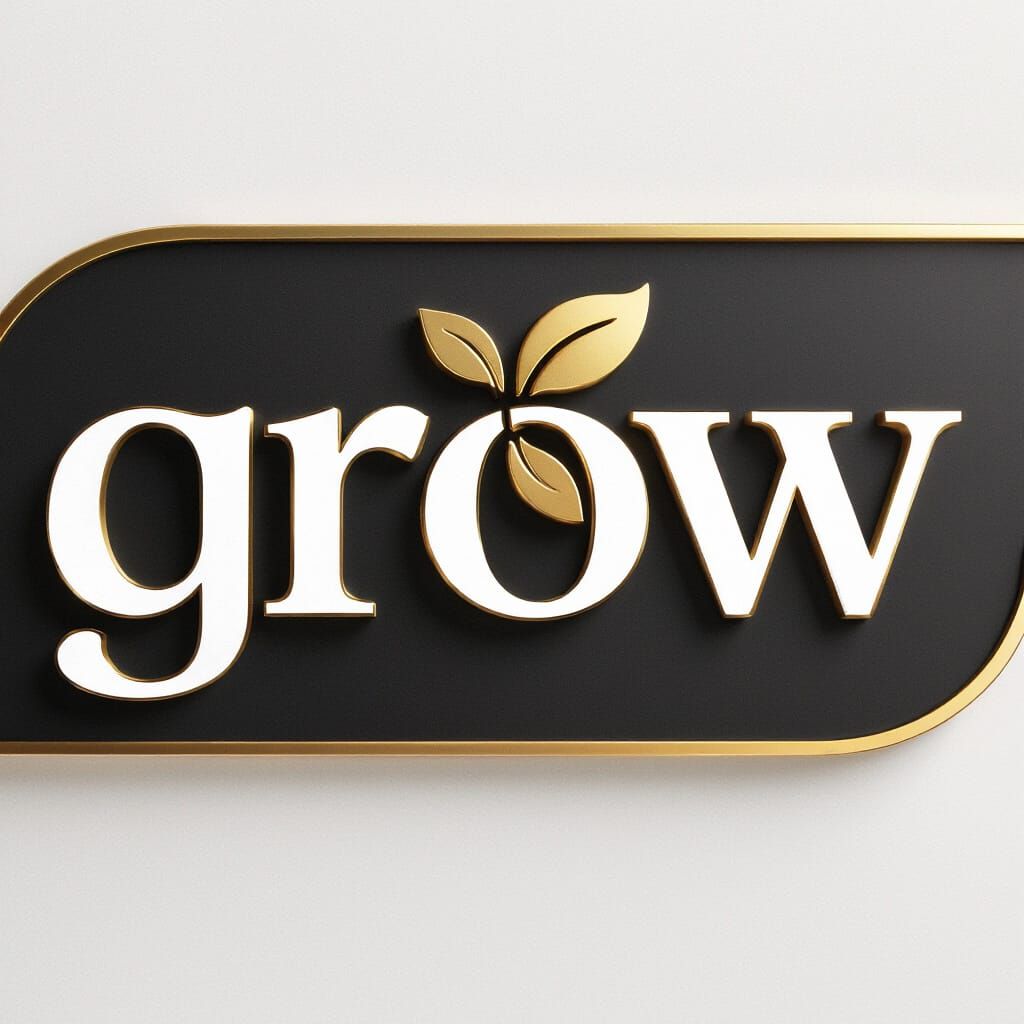 Sleek 'Grow' Logo with Gold Leaf Accent
