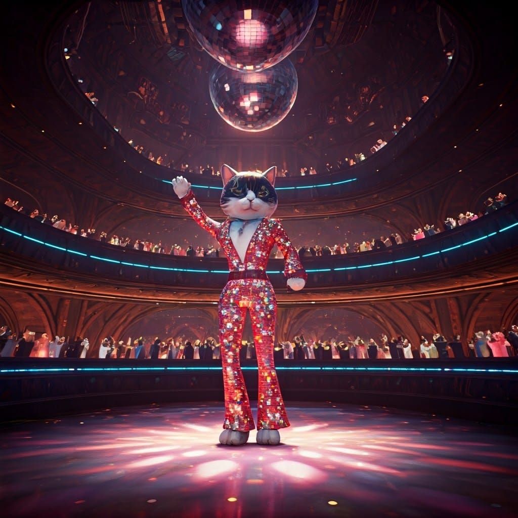 Funk Cat Disco Dancing in Cyberpunk Nightclub