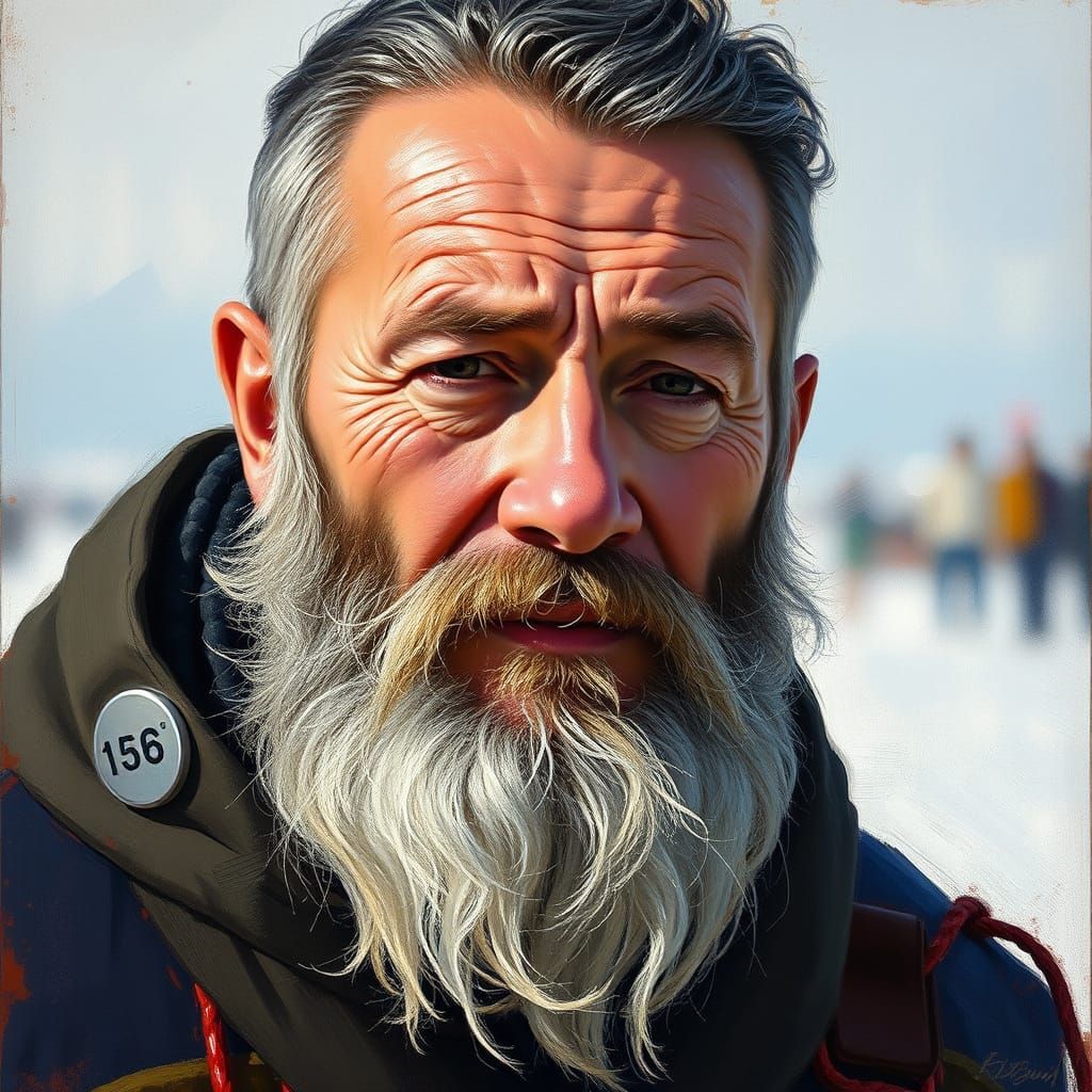 Expressionist Portrait of Inuit Man with Grey Beard