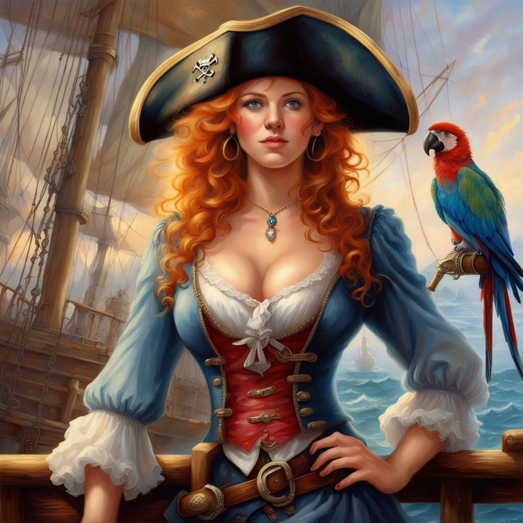 Strawberry Blonde Pirate Queen with Treasure