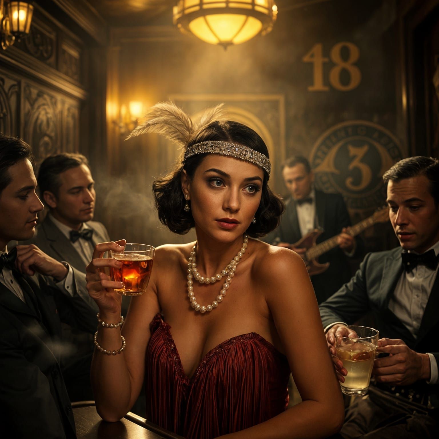 Roaring Twenties Speakeasy Scene in Hyperrealistic Style