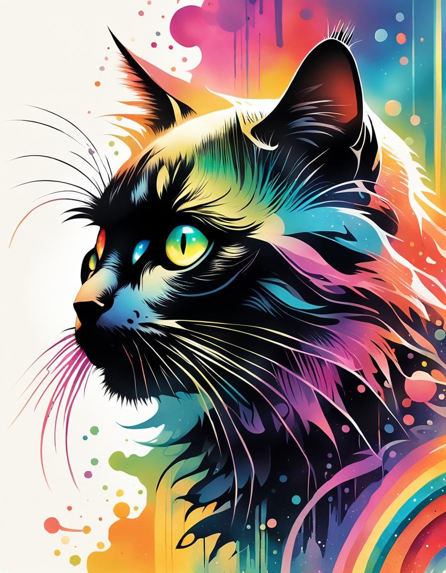 Psychedelic Rainbow Cat in Nursery Art Style