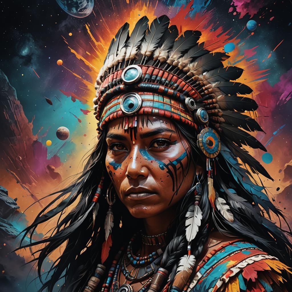 Native American Women on Dark Planet: Hyperrealistic Art