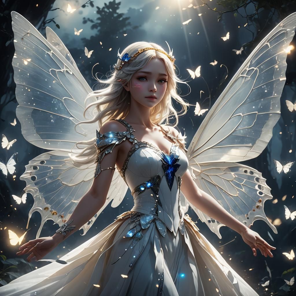 Sapphire and Silver Butterfly in Anime Style