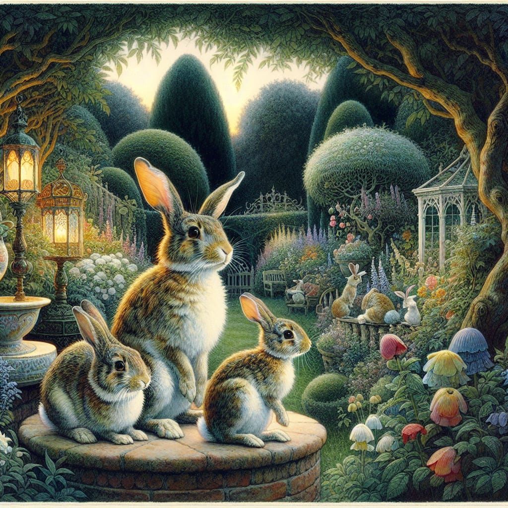 Enchanted Garden: Rabbit Family in Watercolor Style